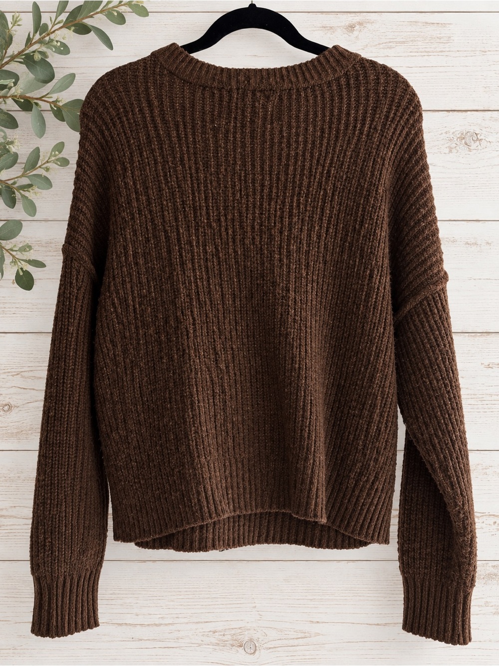 American Eagle Brown Chunky Knit Sweater Cozy Ribbed Crewneck - Picture 3 of 3